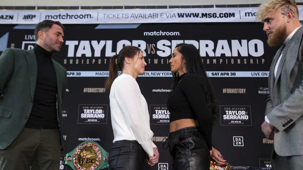Katie Taylor and Amanda Serrano with Jake Paul