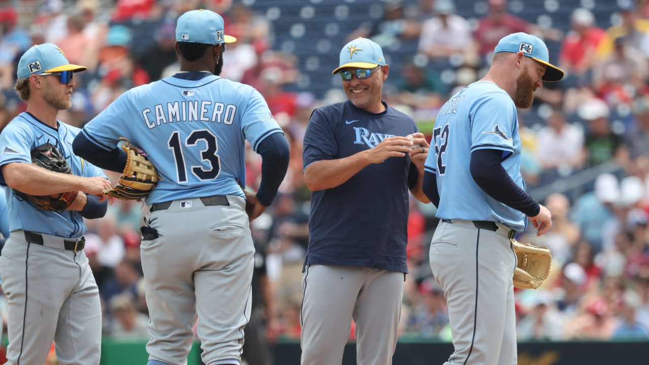 Rays manager Kevin Cash smiles as he takes out pitcher Zack Littell